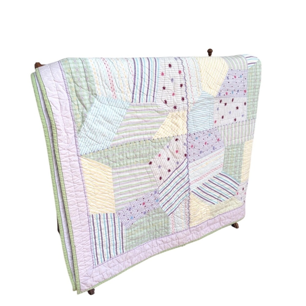 Pottery Barn Kids Pastel Patchwork Quilt and Sham Set Lavender Gingham Floral